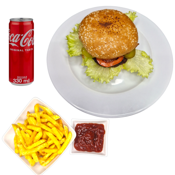 60.  HAMBURGER + POMMES + COLA DOSE